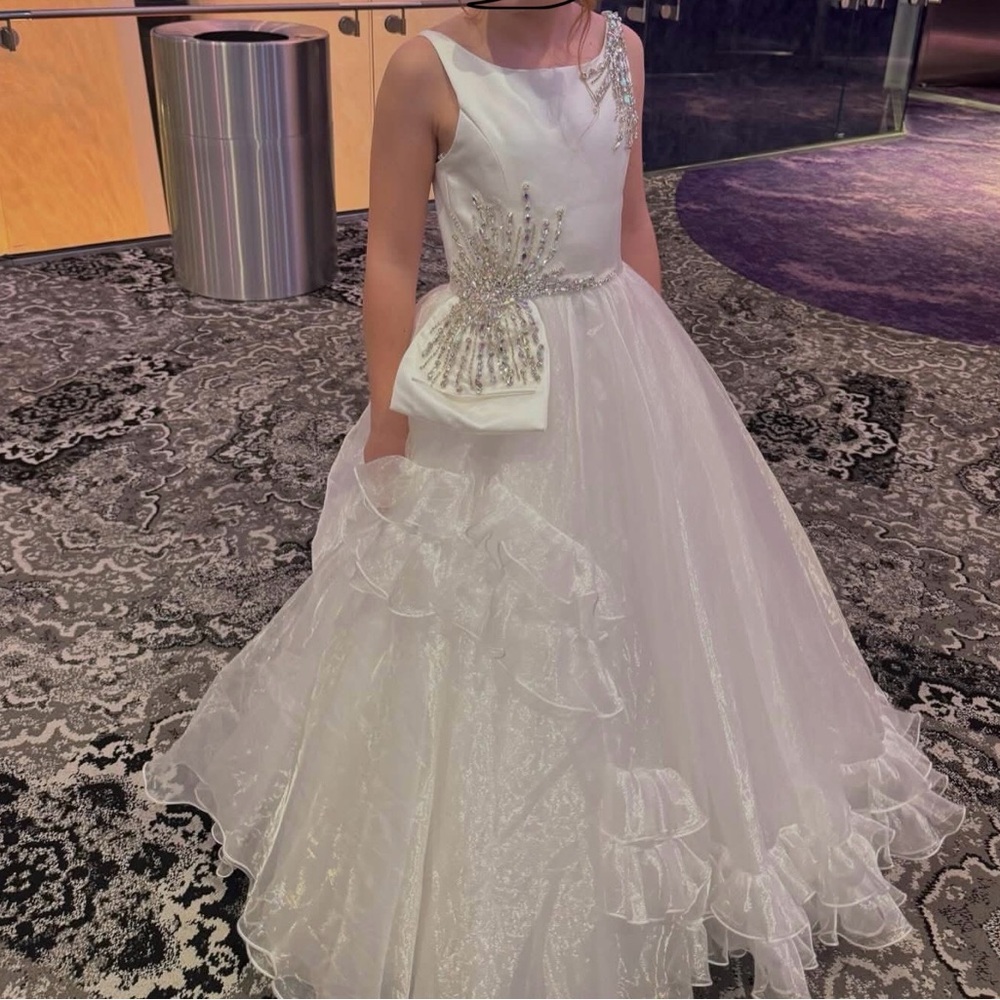 Rachel Allan White Formal Kids Dress with Silver Accents